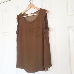 Loft Olive Green Silky Sleeveless Top - Size MP